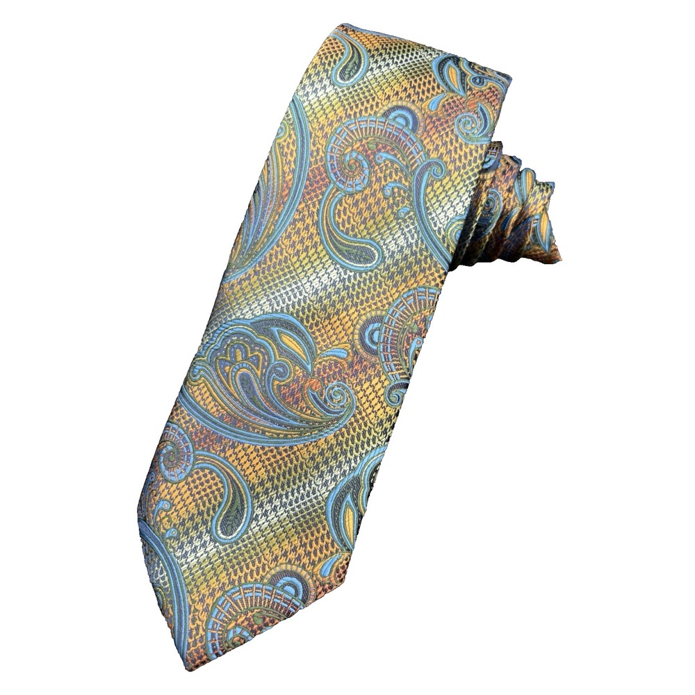 Vitarelli Men's Tie Blue Green Gold Paisley Floral Microfiber 3" x 59" EUC